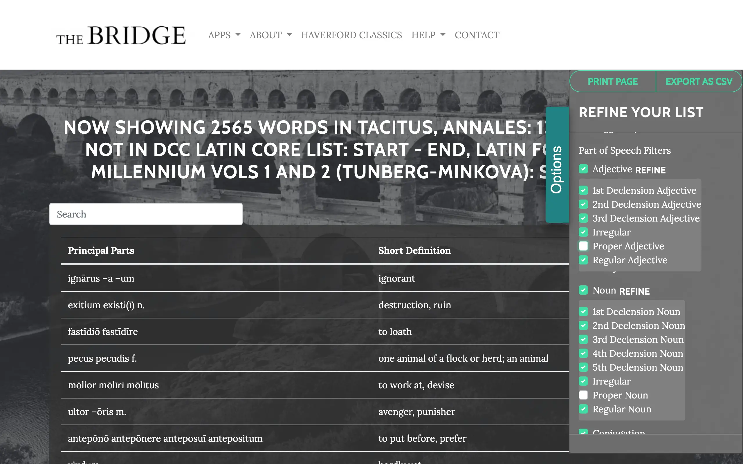 a screenshot of the menu options described above